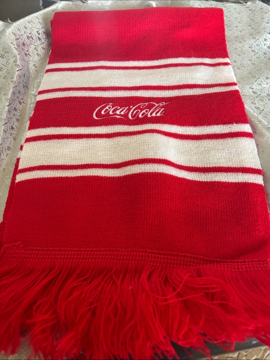 Coca-Cola Red and White Striped Knit Scarf